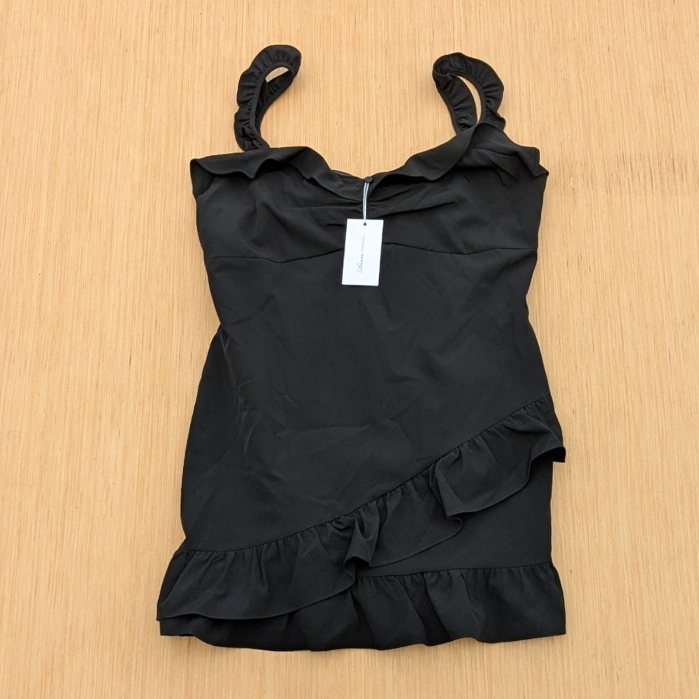 NWT Lovers + Friends Dress Black Ruffle‎ Mini Party Cocktail Bodycon Women's XL